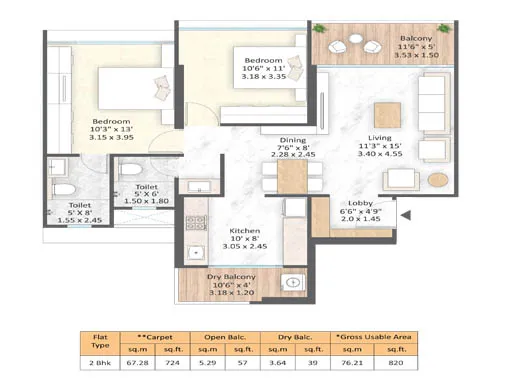 2bhk unit plan